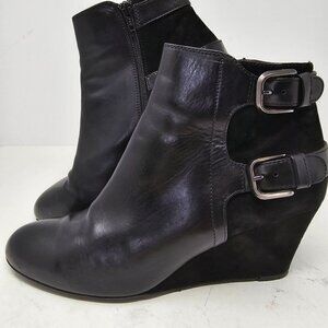 Womens AGL Black Leather Suede Wedge Short Ankle Boots, Women's 40 (8.5)